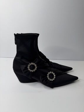 Zara Black Pointed-Toe Ankle Boots with Crystal Buckle